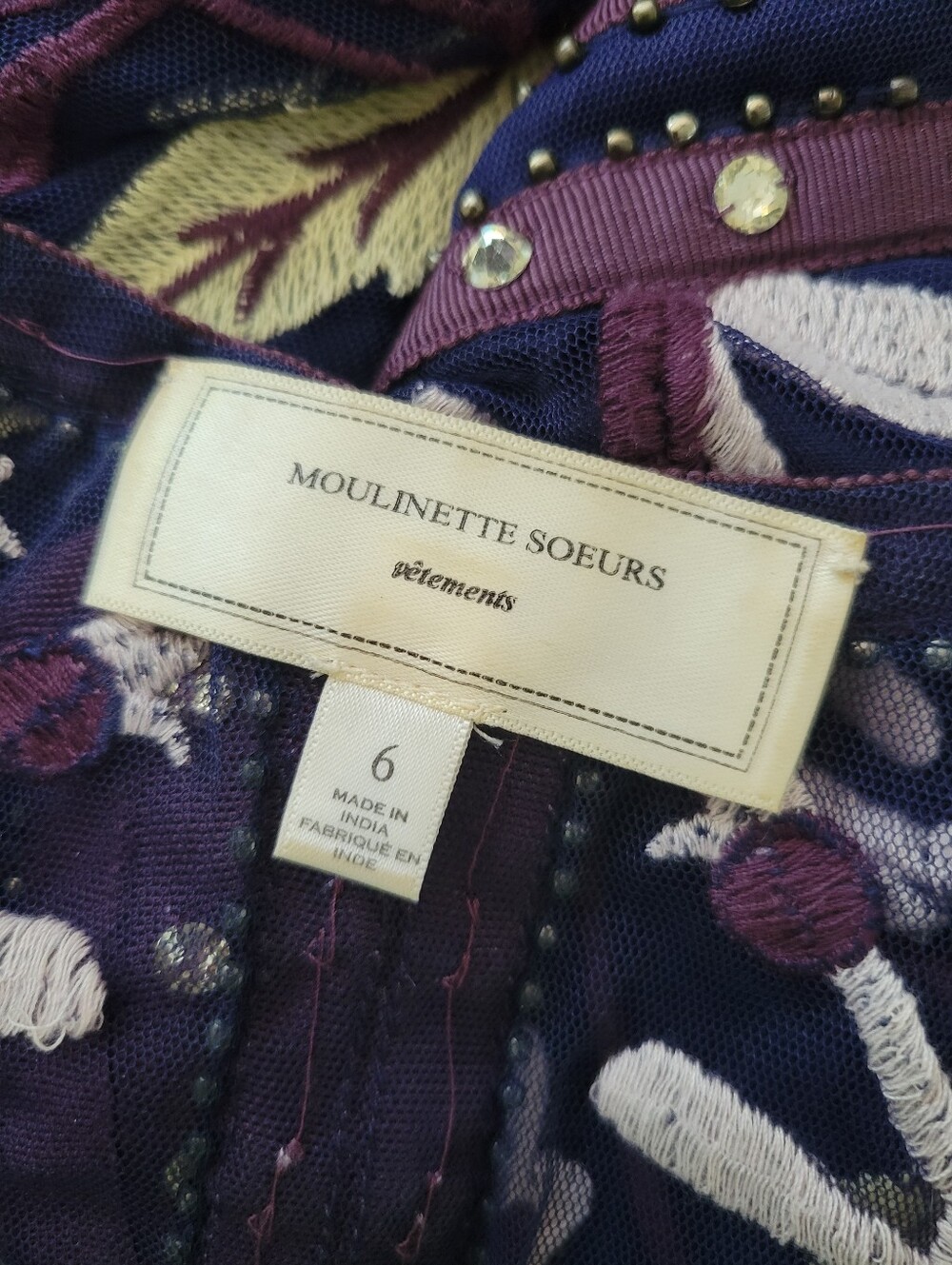 Anthropologie × Moulinette Soeurs Alicante Floral Embroidered Dress Rhinestone 6 - Picture 13 of 15